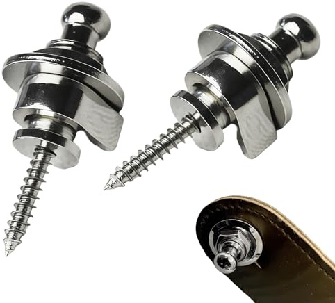 Guitar Strap Locks 2 Pack Strong Metal Straplocks and Buttons Quick Release Strap Parts for Replacement Electric Acoustic Guitar for Acoustic Bass Electric Guitar Ukulele Martin Silver