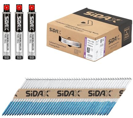 SiDAX | Collated Clipped Head Nails & Gas | Ring Shank | Electro-Galvanised | 2.8 x 63mm | Box 3300 pcs (CHN04-2863FC)