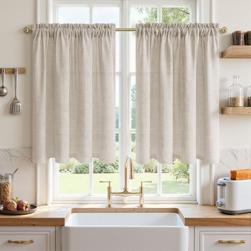 MRTREES Scheibengardinen Leinenoptik Leinen, Scheibengardinen Modern H 45 x B 60 cm 2er Set, Gardine Küche Landhaus Lichtdurchlässig Bistrogardine Kurz Stangendurchzug Dekoschal Fenster