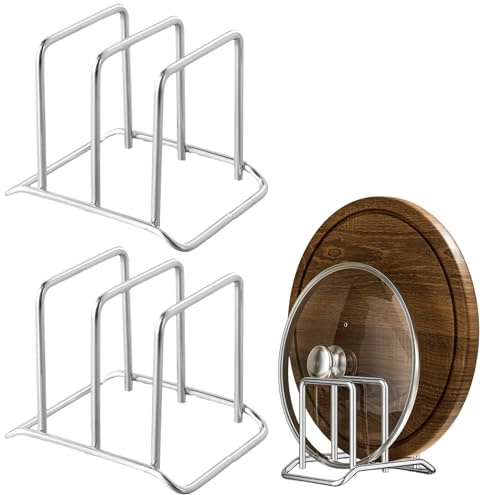 Kaiyzo 2 Pcs Chopping Board Holder, Stainless Steel Chopping Board Rack, Anti-Slip Cutting Boards Organizer, 13x10x10.5cm Pan Lid Holder, Suitable for Kitchen Countertops, Cabinets, and Dining Rooms