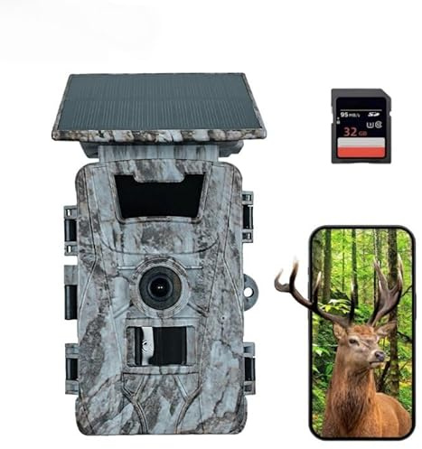 LMHOME Wildkamera WLAN mit App- Solarbetrieb, 5200mAh Akku, Nachtsicht 0.1s Auslösezeit, IP66 Wasserdicht, Bewegungsmelder für Wildtierkamera, Outdoor-Tierkamera mit Bluetooth