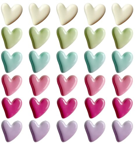 30 Stück Bunte Herz Magnete, Kühlschrank Magnete, Magnetebunt, Magneten Kühlschrank Set, Kühlschrankmagnet, 3D Starke dekorative Kühlschrankmagnete in Herzform für Magnettafel, Küche, Büro