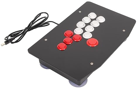 Focket Stick, Low Latency USB Encoder Fight Stick, Game Controller with 5 Directional Keys 8 Function Buttons 4 Suction Cups for PC STEAM