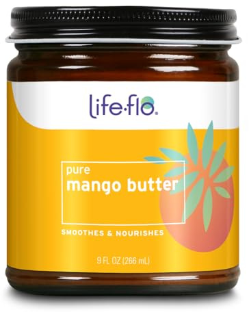 Life-flo Pure Mango Butter, Soothing Moisturizer for Dry Skin Care, Smooths and Nourishes, Doubles as Lip Balm, Nail / Cuticle Cream, Hand and Body Lotion, 60-Day Guarantee, Not Tested on Animals, 9oz
