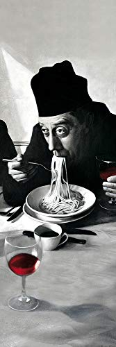 1art1 Kochkunst Poster Spaghetti, Rotwein, Don Camillo Kunstdruck Bild 91x30 cm