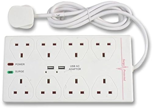 Pro Elec Sivitec 8 Way Surge Protected Extension Lead with 2 USB Charger Socket