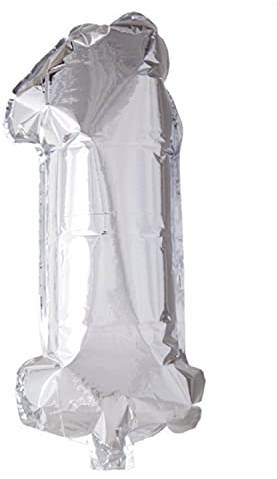 Grabo Ballon Zahl 1 in Silber - XXL Riesenzahl 100cm - für Geburtstag Jubiläum & Co - Party Geschenk Dekoration Folienballon Luftballon Happy Birthday