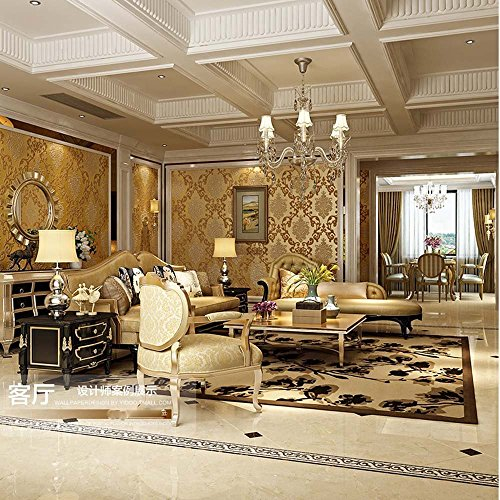 KeTian Luxus 3D Damast-Perlen-Puder Vliestapete im europäischen Stil als Rolle fürs Wohnzimmer, Schlafzimmer oder Hotel, gold, 0.53m (1.73' W) x 10m(32.8'L)=5.3m2 (57 sq.ft)