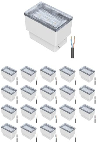 ledscom.de 20 Stück LED Pflasterstein Bodeneinbauleuchte CUS für außen, IP67, eckig, 8 x 5cm, kaltweiß