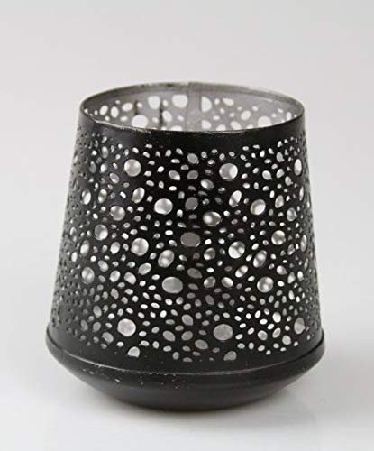AM-Design | Windlicht Metall Schwarz H 8 cm D 7,5 cm Teelichthalter Klein Tischlicht | Tischdeko Sommer Herbst