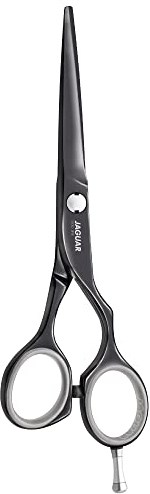 JAGUAR Haarschere DIAMOND E TITAN 6.0 | Friseurschere im Offset-Design | antiallergene schwarze Titan-Hochglanzbeschichtung | Made in Germany