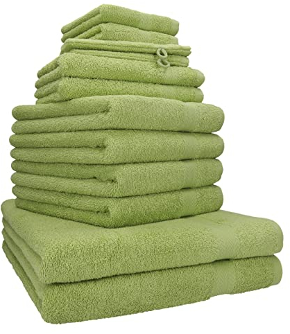Betz Premium 12er Frottier Handtuch-Set - 2 Liegetücher - 4 Handtücher - 2 Gästetücher - 2 Seiftücher - 2 Waschhandschuhe - avocadogrün