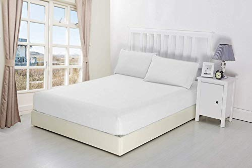Crown Collection Premium-Qualität, 100% ägyptische Baumwolle, 1-teiliges Spannbetttuch mit 30,5 cm tiefer Tasche, Queen-Size-Damast, einfarbig, weiß (Queen-Size-Bett 60 x 80, Weiß)