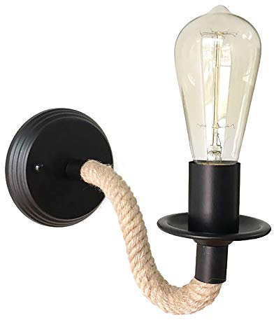 Applique da parete vintage, Mengjay Lampada da parete industriale in metallo creativo corda di canapa con stile retrò per bar, cucina, soggiorno e camera da letto, lampada da incasso E27
