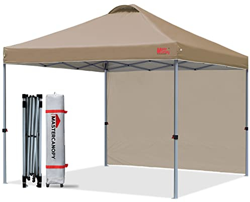 MasterCanopy 3 x 3 m Pop up Pavillon Faltpavillon Festzelt Partyzelt mit 1 Seitenwand/Seitenteil für Markt, Garten, Hof, Khaki
