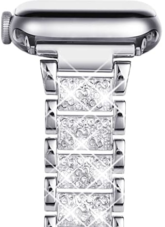 NewWays Kompatibel mit Apple Watch Metall Armband 42mm(Serie 10) 41mm 40mm 38mm,Damen Bling Diamant Glitzer Edelstahl Ersatzarmbänder für iWatch SE Series 10/9/8/7/6/5/4/3/2/1,Silber