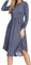 PCEAIIH Women Long Sleeve Pleated Polka Dot Pocket Swing Casual Midi Dress (2XL, Lo-Light Blue)
