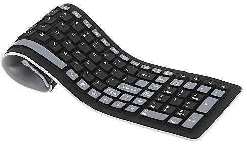 Senmubery Portable Flexible Clavier Resistant a l'eau Lavable Souple Silicone sans Fil avec recepteur USB pour PC Tablette Laptop Ordinateur