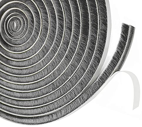 Junta de Cepillo Autoadhesiva,9mm(B) x 5mm(D) x6M(L) Tira de Sellado de Gasa para Burlete, Utilizada para Aislar Puertas Correderas y Alféizar de