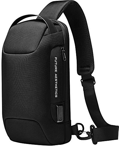 BANGE Sling Bag, Wasserdichte Herren Brusttasche Schultertaschen Crossbody Sling Rucksack für Herren, schwarz, Medium, Reisen
