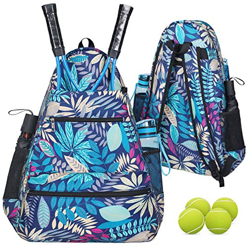 Acosen Tennis-Rucksack – große Tennis-Taschen für Damen und Herren zum Halten von Tennisschlägern, Pickleball-Paddeln, Squash-Schlägern, Bälle und anderem Zubehör (grünes Blumenmuster)