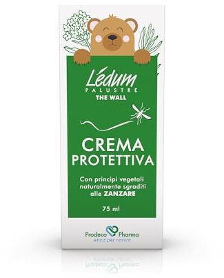 Prodeco Pharma Ledum The Wall Crema Protettiva 75 ml - Crema Protettiva a Base di Ledum Palustre e Oli Essenziali di Geranio e Citronella, Naturalmente Sgraditi alle Zanzare