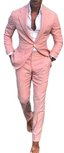 Uomini Rosa Slim Fit 2 Pezzi Vestito Di Affari Vestito Da Sposa Abiti Sposo Smoking rosa 54