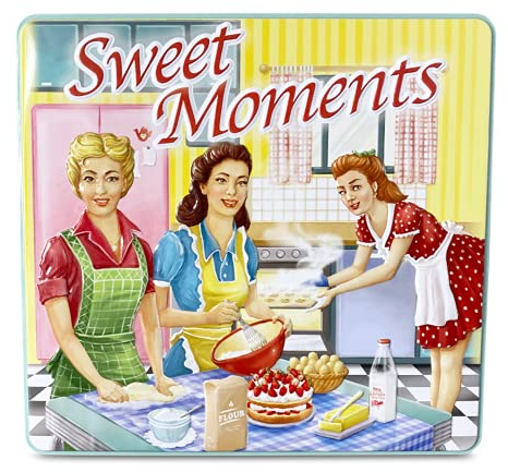 stylebox Rechteckige Blechdose mit Aufschrift Sweet Moments im Retro-Look Mint Keksdose Deko Box Dose, ca. 23 x 21.5 x 4 cm Volumen: 1,9 L