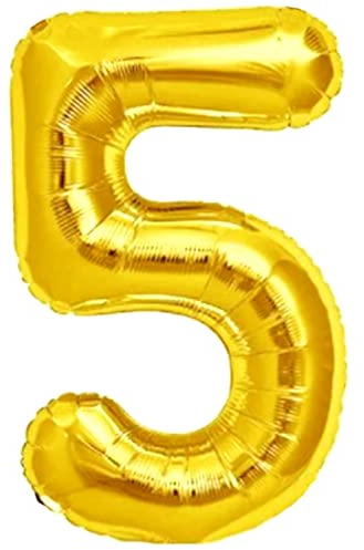 Luftballon 5. Geburtstag Zahl 5 Goldene XXL Riesen Folienballon 100cm Geburtstagsdeko Ballon Zahl Deko zum Geburtstag. Fliegt mit Helium.
