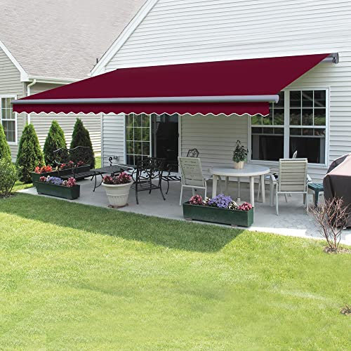Green Bay Retractable 3.5m x 2.5m Awning DIY Patio Awning Garden Canopy Outdoor Sun Shade Shelter with Fittings and Crank Handle - Wine Red