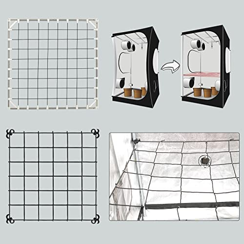 POTLAB Fortschrittliches Scrog Netz, 3 x 3, flexibel, elastisch, Rankgitter, Pflanzenstütz-Set mit Stangen, verhindert das Einsaugen von Zeltwänden, für Wachstumszelt, 7,6 x 7,6 cm