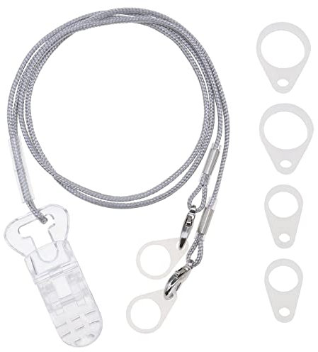 eMagTech Hearing Aid Clip Anti-Lost Lanyard Safety Retainer for Adults and Kids with 3 Assorted Sizes Silicone Loops & 1PCS Plastic Storage Box Grey