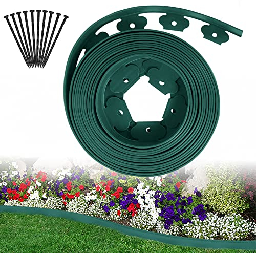 ACXIN Bordure de pelouse en plastique - 20 m - Bordure de tonte flexible avec ancrage - Clôture de jardin - Bordure décorative pour le jardin - 20 m x 5 cm - Vert