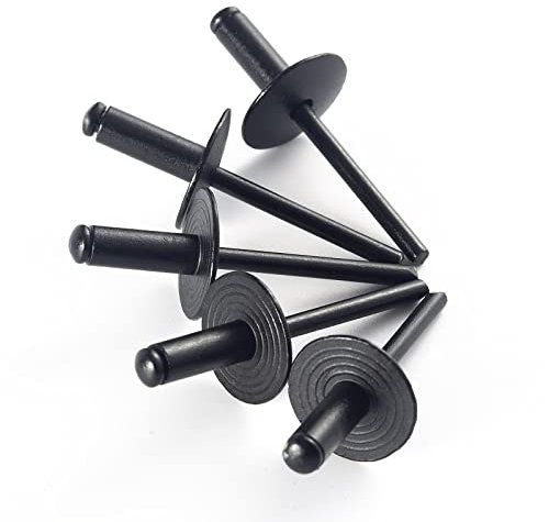 100pcs ALL Black Large Flange Blind Rivets, Aluminum, Flange Diameter 5/8 (16mm), Pop Rivets Assortment Kit Blind Rivet, 3/16 x 1/2, Grip Range (6-8mm)