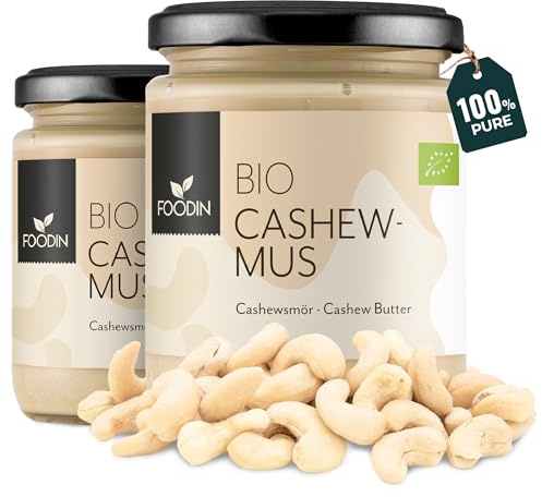FOODIN Bio Cashewmus im Glas - aus 100% Natürlich Cashews, Cashewbutter (2 x 250g)