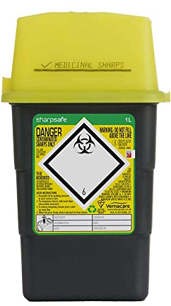 Sharpsafe 1 Litre 5th Generation Yellow /Grey -Sharps Bin Clinical Waste Disposal