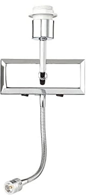 Modern and Sleek Chrome Silver Wall Lamp Fitting with Double Light - Adjustable Reading LED and Standard| 54cm Total Height | 3w and 60w by Happy Homewares