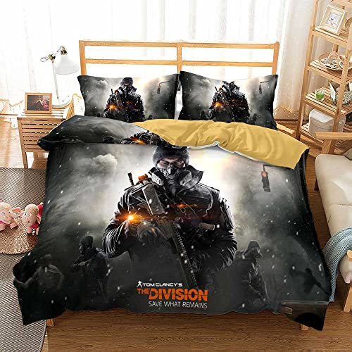 Ste-X Bettwäsche-Set, 135 X 200 cm, Mehrere Größen, Tom Clancy's The Division, Bettbezug, 52% Baumwolle, Weicher, Bequemer Bettbezug + 2 Kissenbezüge, 80 X 80 cm (135x200cm,Stil 01)