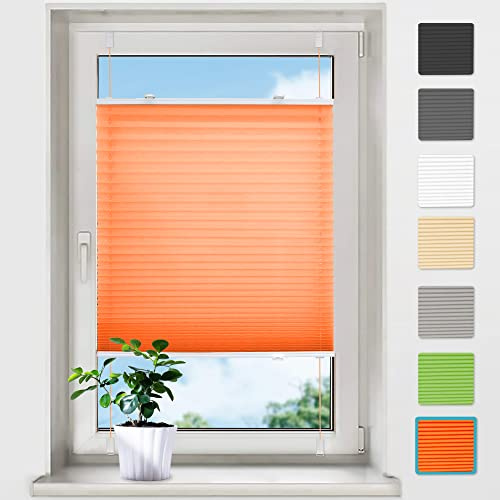 bobodeco Plissee ohne Bohren Plissees Klemmfix - Orange 80x130 cm (BxH) - Easyfix Plisseerollo Jalousie Faltrollo Blickdicht - Sichtschutz - Sonnenschutz Fertifplissee - Rollos für Fenster und Tür