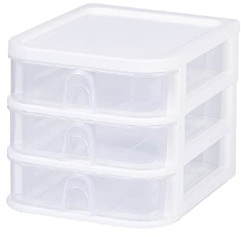 Beruyu Kleine Schubladenbox aus Kunststoff, Schubladenschrank, 3 Schubladen, Weiß durchsichtige Desktop Aufbewahrungsbox Organizer für die Organisation zu Hause, Schule, Büro