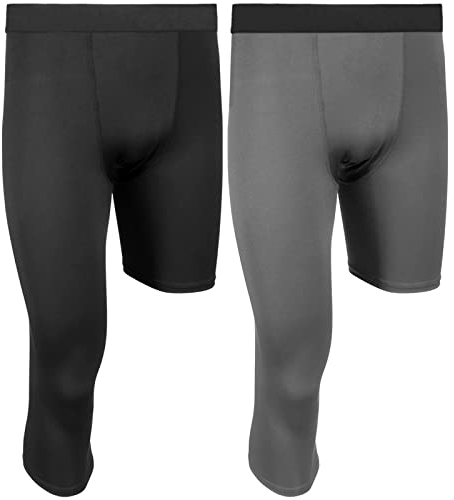 Kompressionsstrumpfhose für Herren, 3/4 Einbein-Kompressionsstrumpfhose, Unisex, athletische Basisschicht für Basketball, Sport, 2 Packungen, Schwarz-Grau, R-Stil, Mittel