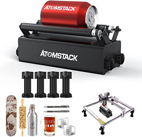 ATOMSTACK R3 Laser Rotationswalze, 360° Y-Achse Laser Rotary Roller, Laser Graviermaschine Rotationsrolle für Gravur Becher/Stift/Zylinder/Runde/übergroße Objekte,verstellbare Durchmesser