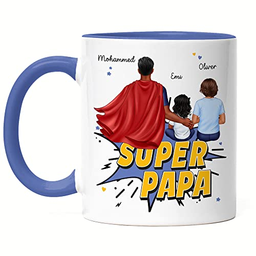 Kiddle-Design Super Papa Mug Bleue personnalisé pour la fête des pères Cadeau pour l'anniversaire de papa avec bébé fils fille