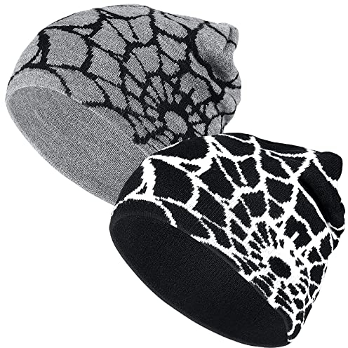 Mepase 2 Stück Spinnennetz-Beanie, Gothic, Spinnenmuster, Wolle, Acryl, Strickmütze, leicht, gehäkelt, für Männer und Frauen, Outdoor, Schwarz und Dunkelgrau, Schwarz, Dunkelgrau, Einheitsgröße