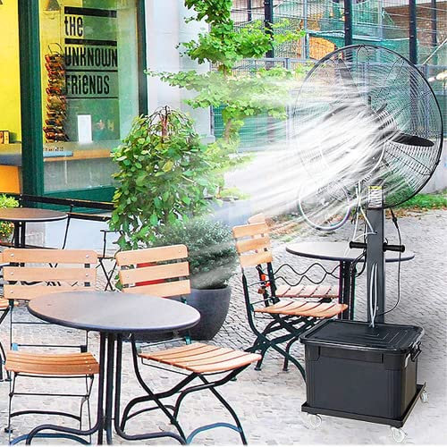 Locuetyn Ventilador nebulizador para exteriores con oscilación de 90 grados, 3 velocidades de enfriamiento con tanque de agua de 42L (negro medianoche)