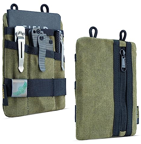 VIPERADE VE1-OW Small EDC Pocket Pouch,Waxed Canvas EDC Tool Organiser Pouch with 5 Pockets,Small Multitool Organiser for Flashlight Multitools Pen Notebook -Green
