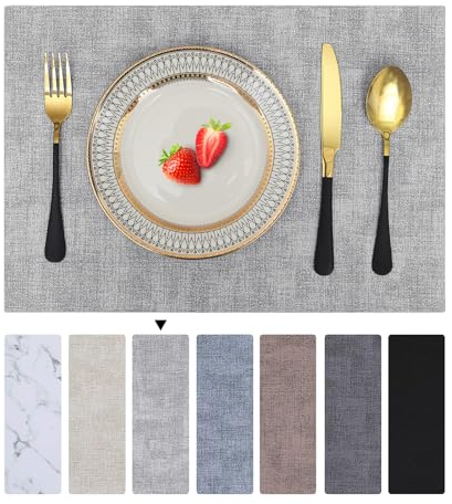 Homaxy Tischsets Abwaschbar 4er Set, Wasserdicht Tischset, Platzsets Abwischbar Doppelseitigen, Platzset Leder, rutschfest Platzdeckchen, Schön Tischuntersetzer, Hellgrau