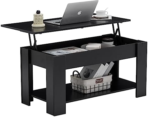 CLIPOP Lift Top Coffee Table Wooden Sofa Side Tea Table with Hidden and Open Storage Shelf, Extendable Center Table for Living Room