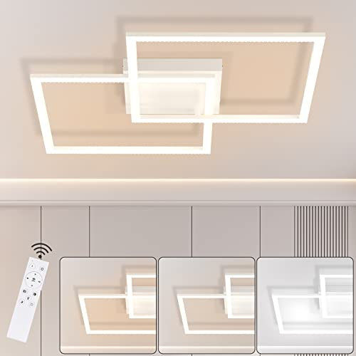 Glitzerlife Deckenlampe LED Wohnzimmer Weiß - Deckenleuchte Dimmbar Kristall 52W 54cm Wohnzimmerlampe Modern Metall Flurlampe mit Fernbedienung für Schlafzimmer Küche Flur Esszimmer