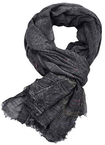 Kangqifen Unisex Gestreifter Weich Warm Großer Baumwoll Leinen Schal 190 * 90 cm Schwarz